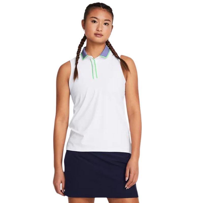 Under Armour Women&#39;s Iso-Chill Sleeveless Polo Women&#39;s Shirt Under Armour White/Starlight SMALL 