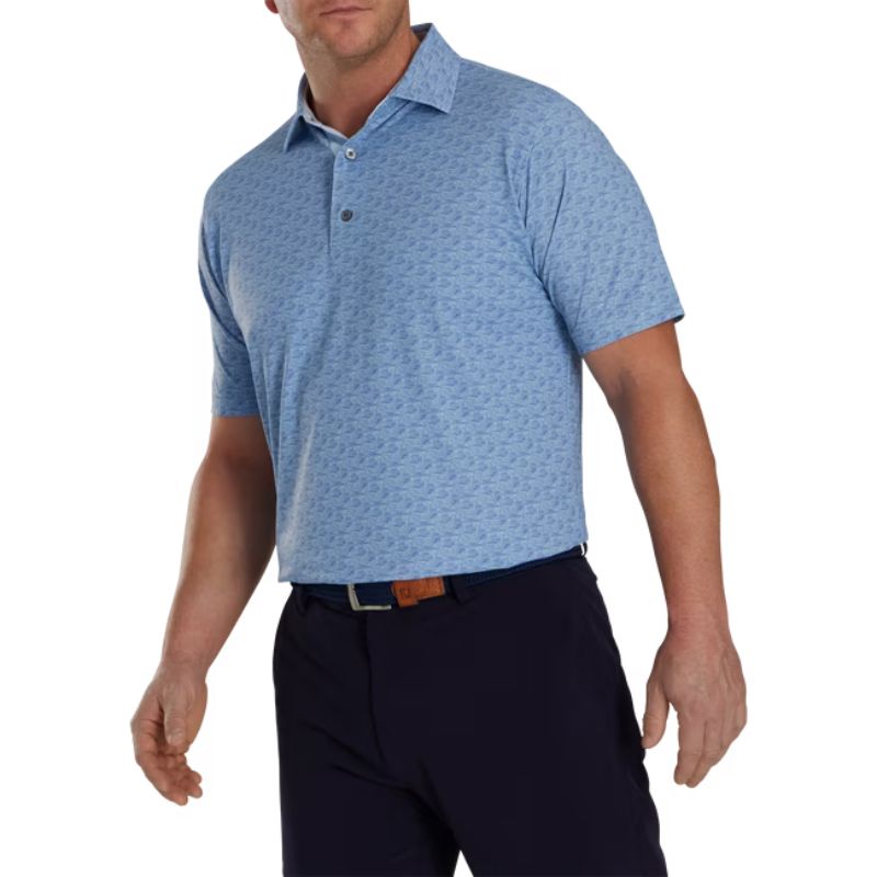 FootJoy Golf Course Doodle Stretch Pique Self Collar Polo Men&#39;s Shirt Footjoy Storm MEDIUM 