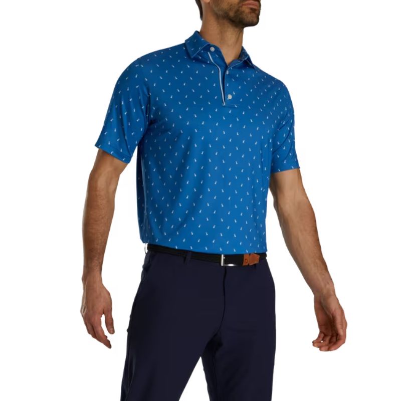 FootJoy Golf Bag Print Lisle Self Collar Polo - Previous Season Men&#39;s Shirt Footjoy Sapphire/Mist MEDIUM 