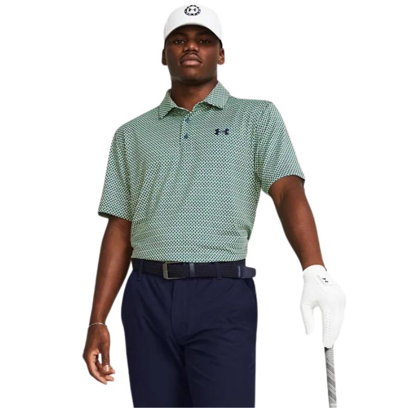 Under Armour Playoff 3.0 Printed Golf Polo Men&#39;s Shirt Under Armour Matrix Green/Midnight Navy SMALL 