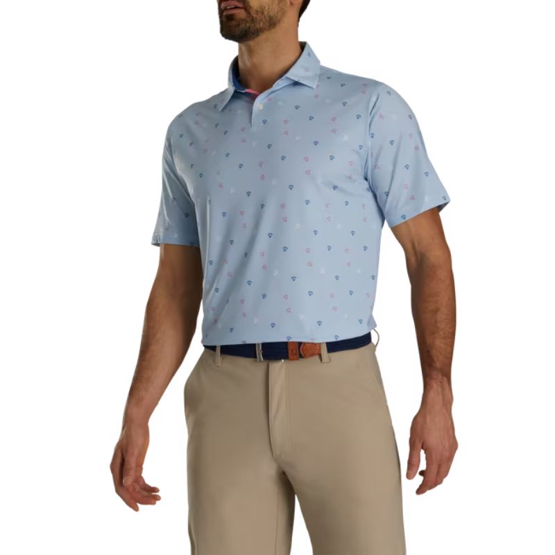 FootJoy Parachute Print Lisle Self Collar Polo - Previous Season Men&#39;s Shirt Footjoy Mist/Sapphire/Rose/White MEDIUM 