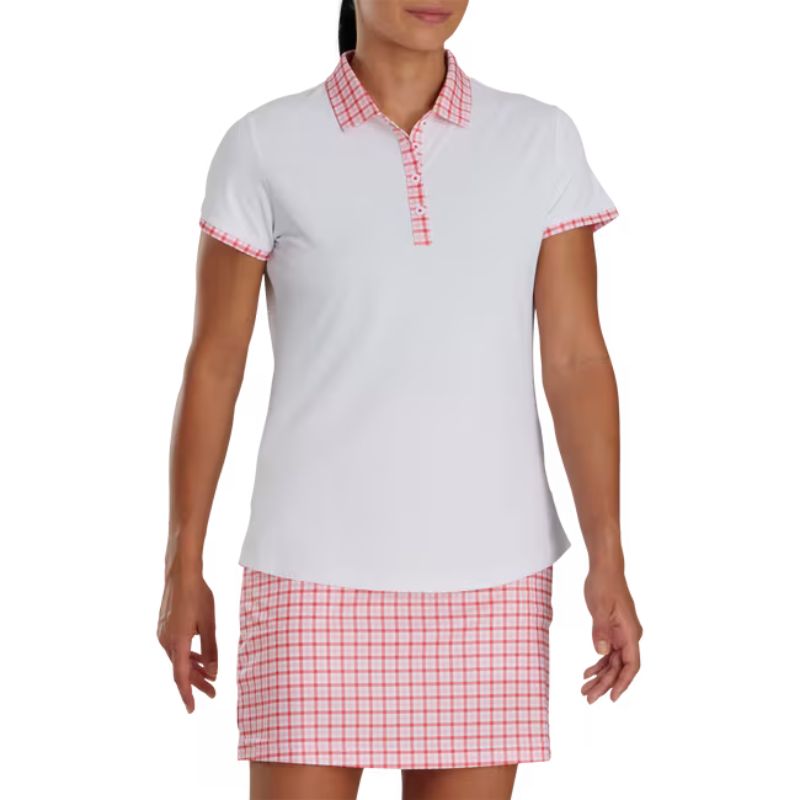 FootJoy Women&#39;s Short Sleeve Gingham Trim Polo Women&#39;s Shirt Footjoy White SMALL 