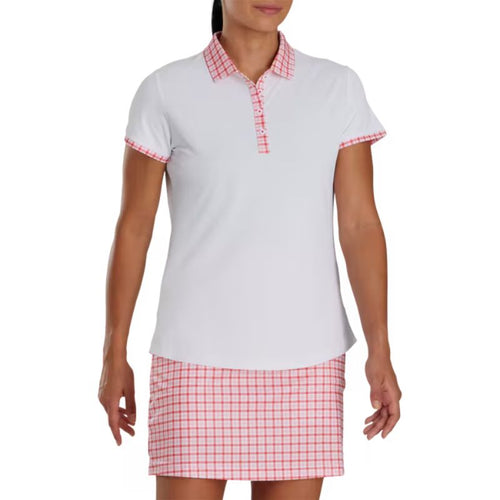 FootJoy Women's Short Sleeve Gingham Trim Polo Women's Shirt Footjoy White SMALL 