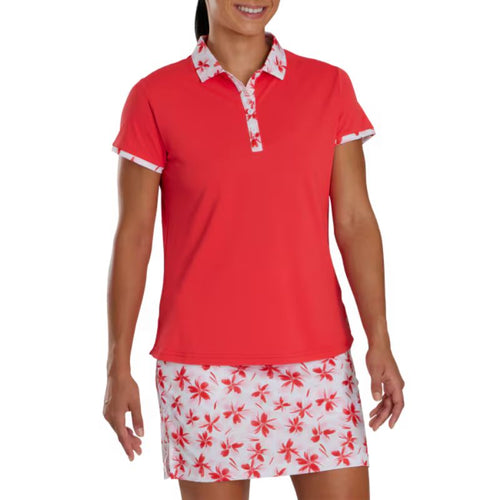 FootJoy Women's Short Sleeve Floral Trim Polo Women's Shirt Footjoy Red SMALL 