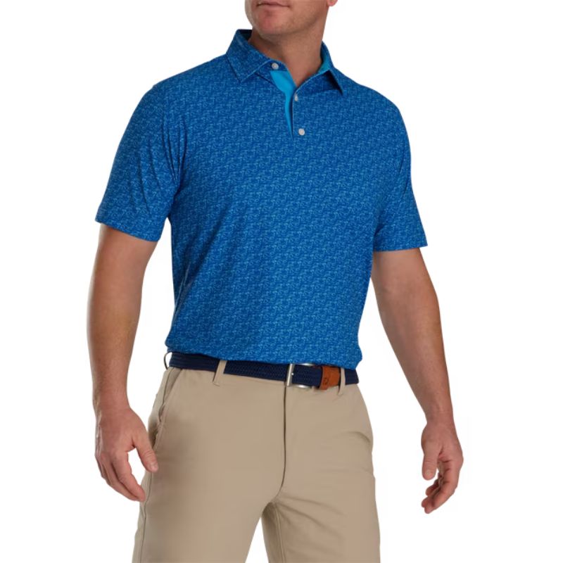 FootJoy Golf Course Doodle Stretch Pique Self Collar Polo Men&#39;s Shirt Footjoy Deep Blue MEDIUM 