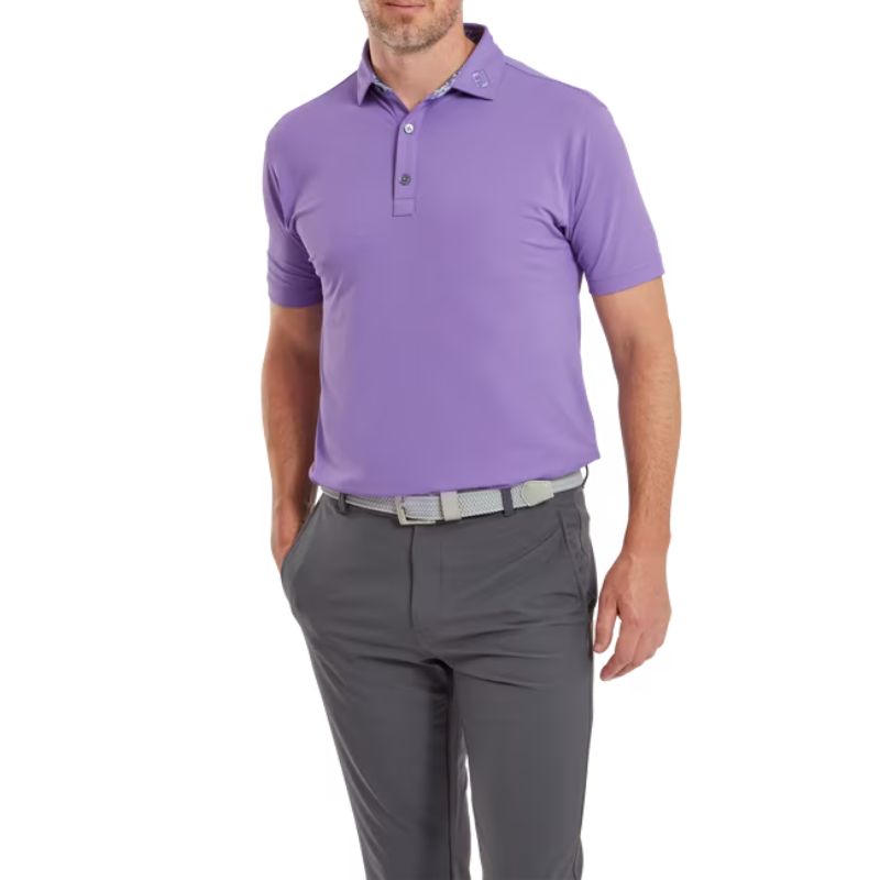 FootJoy Primrose Trim Solid Lisle Tour Collar Polo Men&#39;s Shirt Footjoy Thistle MEDIUM 