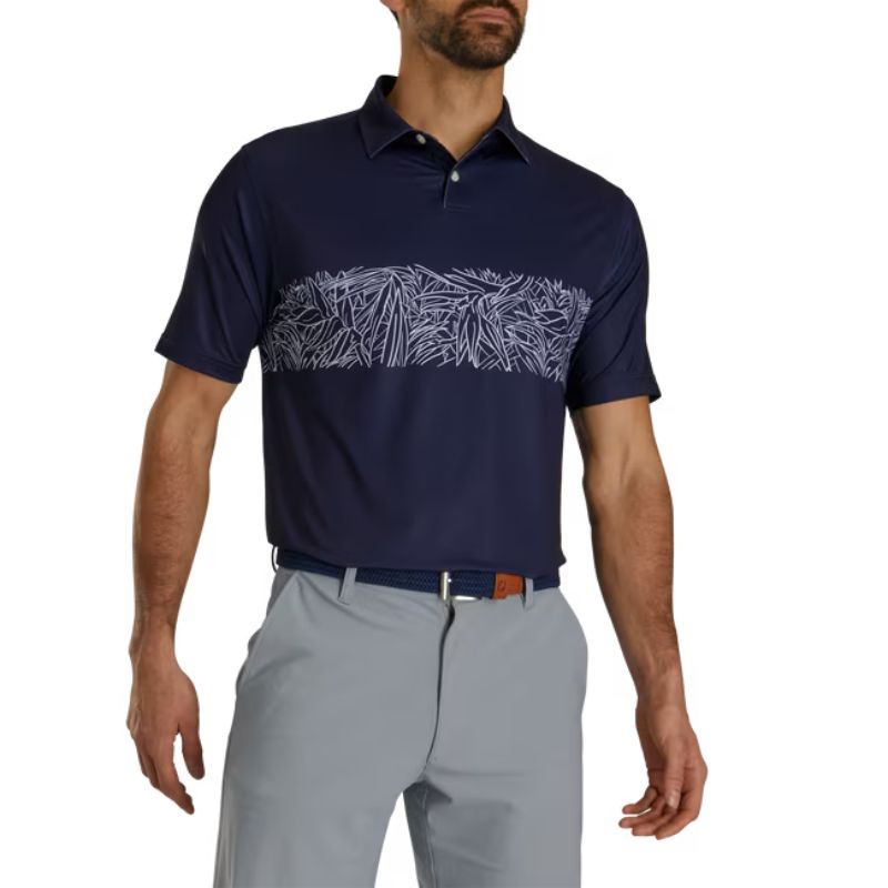 FootJoy Tropical Chestband Lisle Self Collar Polo - Previous Season Men&#39;s Shirt Footjoy Navy MEDIUM 