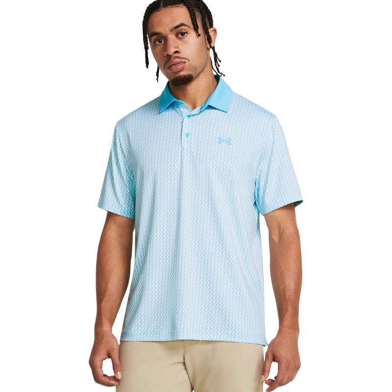 Under Armour Playoff 3.0 Printed Golf Polo Men&#39;s Shirt Under Armour Sky Blue/White SMALL 