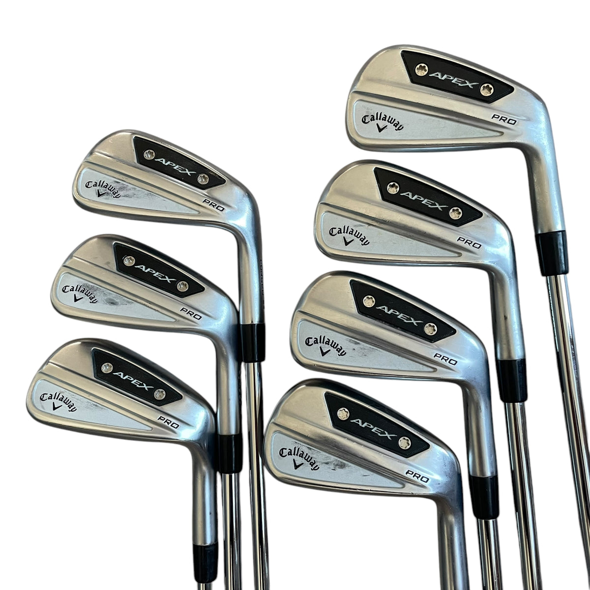 Callaway Apex Pro Iron Set - 5-PW, AW - Used Iron set Callaway Right Regular Steel - TRUE TEMPER Dynamic Gold MID 100 R300 (-0.5&quot; SHORT &amp; 2° FLAT)