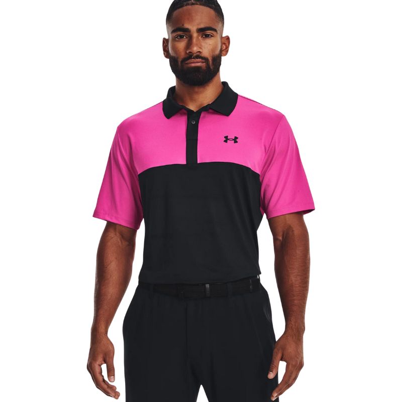 Under Armour Performance 3.0 Color Block Golf Polo Men&#39;s Shirt Under Armour Black/Rebel Pink SMALL 