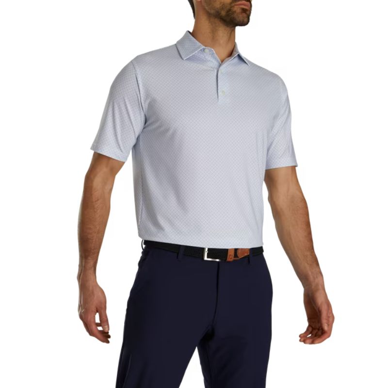 FootJoy 2023 Dot Geo Print Lisle Polo Men&#39;s Shirt Footjoy White/Light Blue/Navy SMALL 
