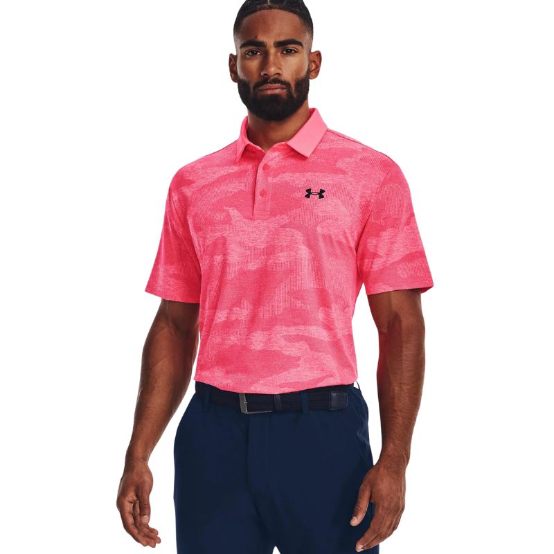 Under Armour Playoff 2.0 Camo Jacquard Polo Men's Shirt Under Armour Pink Shock SMALL 