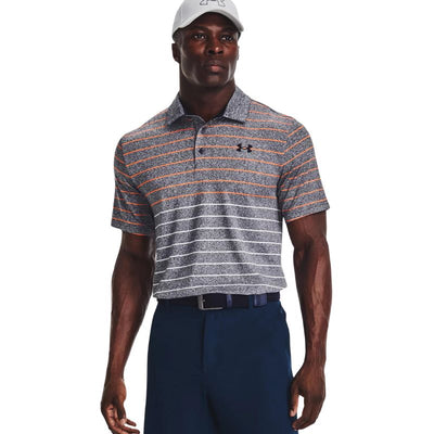 Under Armour Playoff 3.0 Stripe Golf Polo Men's Shirt Under Armour Midnight Navy/Orange MEDIUM