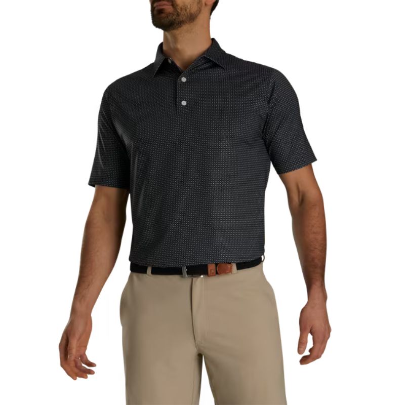 FootJoy 2023 Dot Geo Print Lisle Polo Men&#39;s Shirt Footjoy Black/Grey/White SMALL 