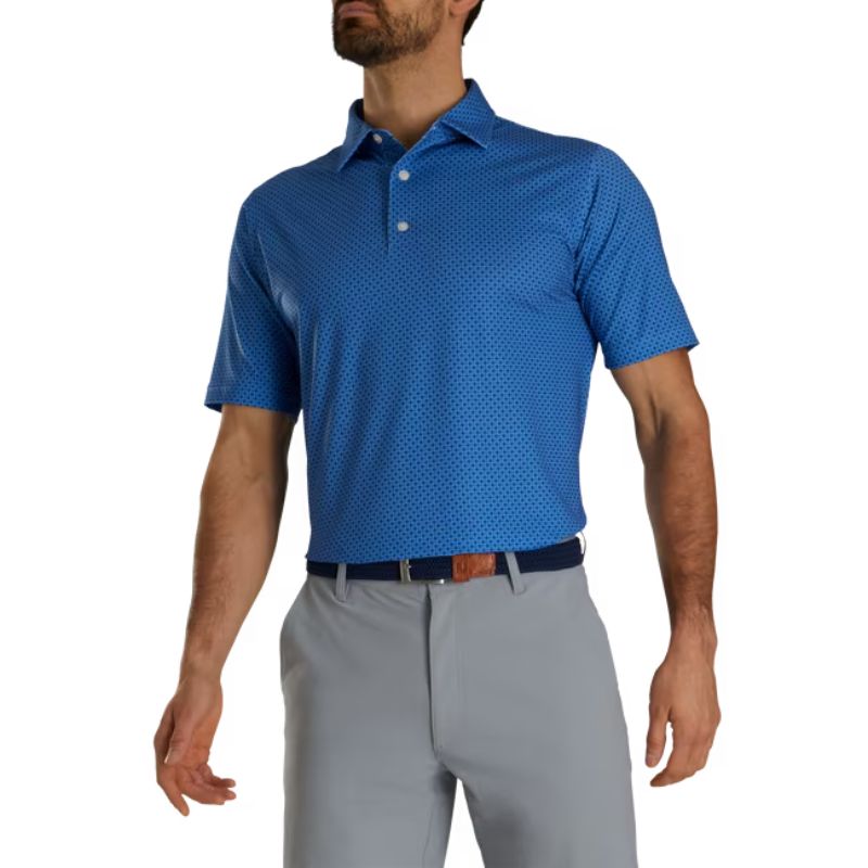 FootJoy 2023 Dot Geo Print Lisle Polo Men&#39;s Shirt Footjoy Blue/Navy/White SMALL 