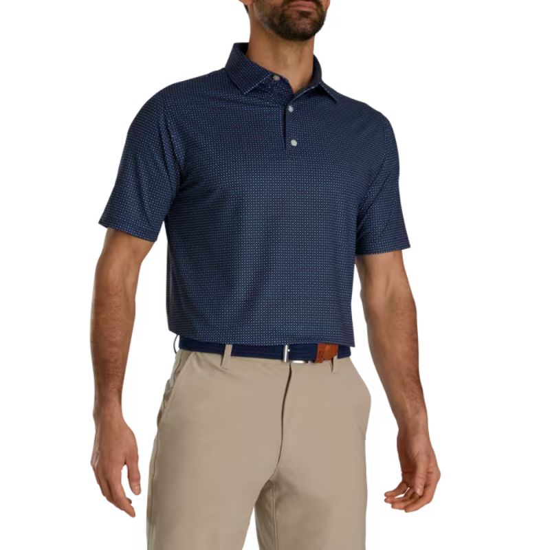 FootJoy 2023 Dot Geo Print Lisle Polo Men&#39;s Shirt Footjoy Navy/Light Blue/White SMALL 