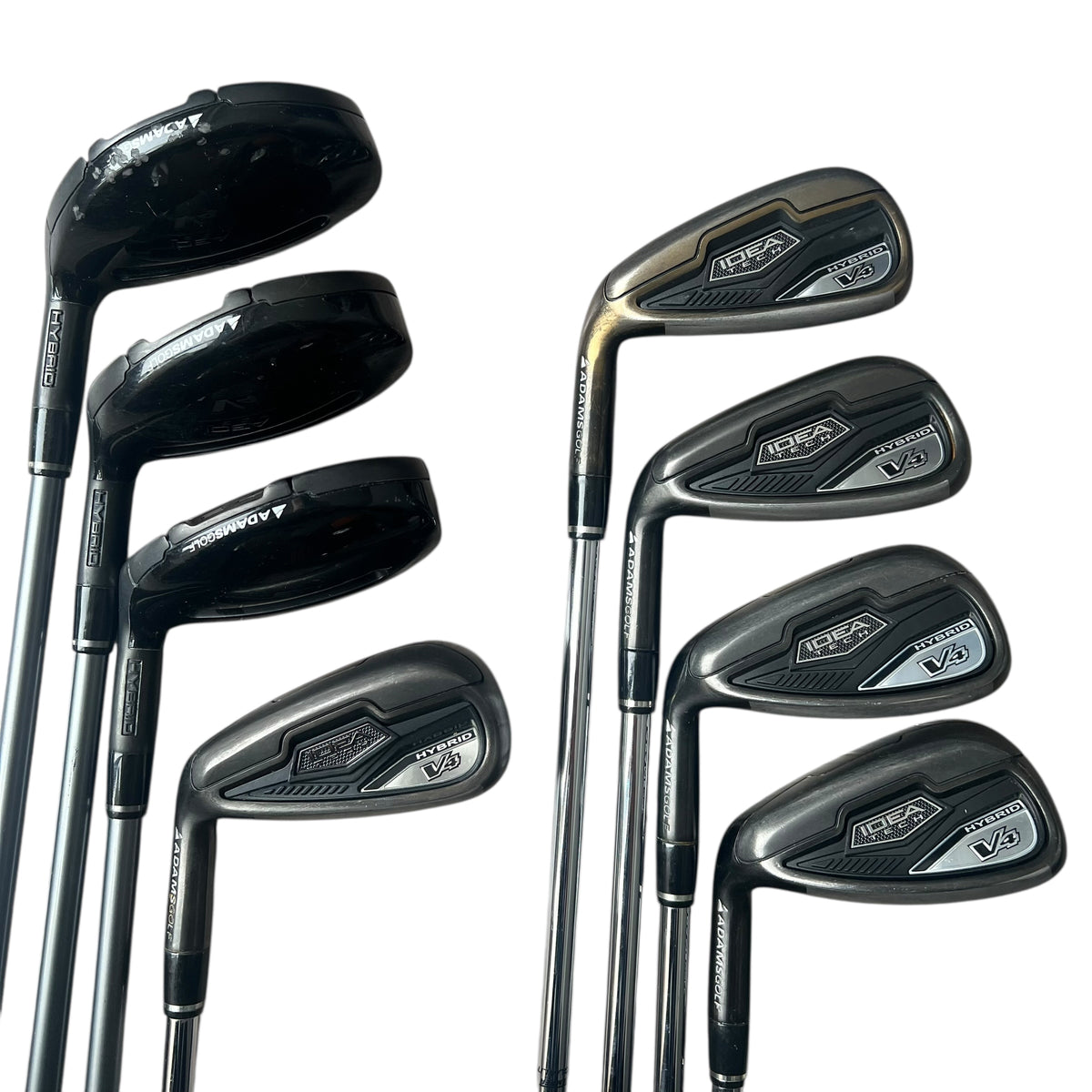 ADAMS GOLF Idea Tech V4 Combo Iron Set - 4H,5H,6H 7-PW, GW - Used Left Stiff Hybrids (Graphite) - Bassara 65g x5ct Irons (Steel) - TT Performance Step 75g