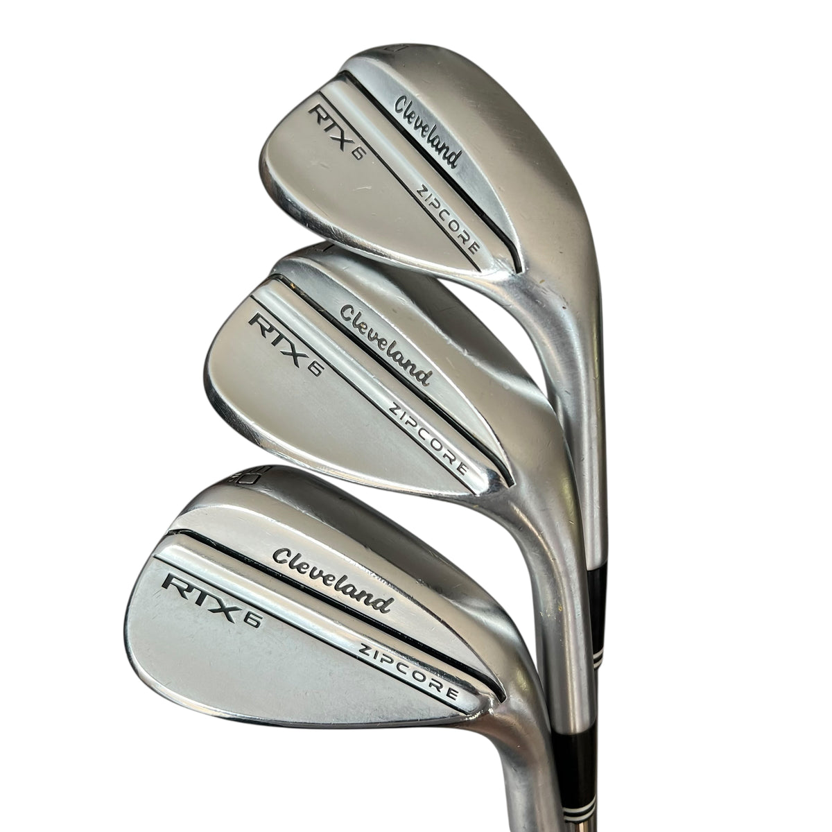 Cleveland RTX 6 Zipcore Tour Satin Wedge Set - 50.10° / 54.08° / 60.06° - Indoor Demo Right 50.10° MID 54.08° +LOW 60.06° LOW Steel - Nippon MODUS3 TOUR 105