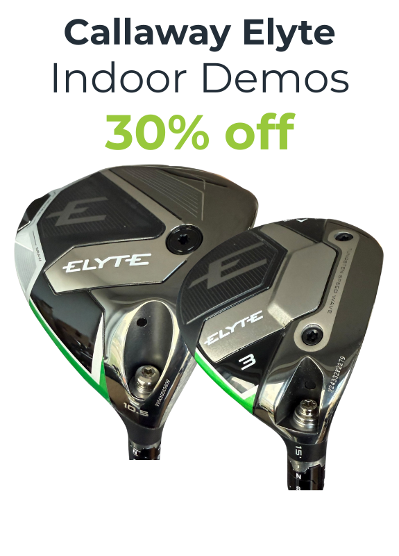 Callaway Elyte golf club heads with promotional text on a white background
