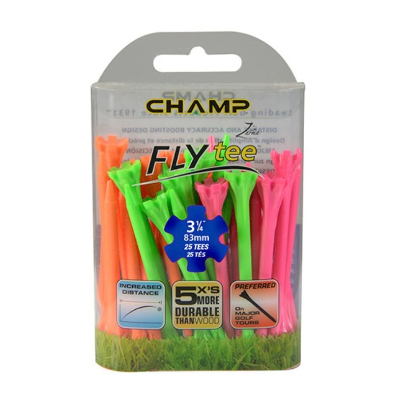 Champ FlyTee Plastic Golf Tees - 3 1/4" - Neon Mix (25pk) Neon Mix