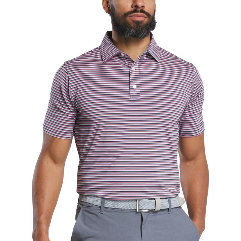 FootJoy Balance Stripe Lisle Polo - Previous Season Style Flint White Black Hibiscus