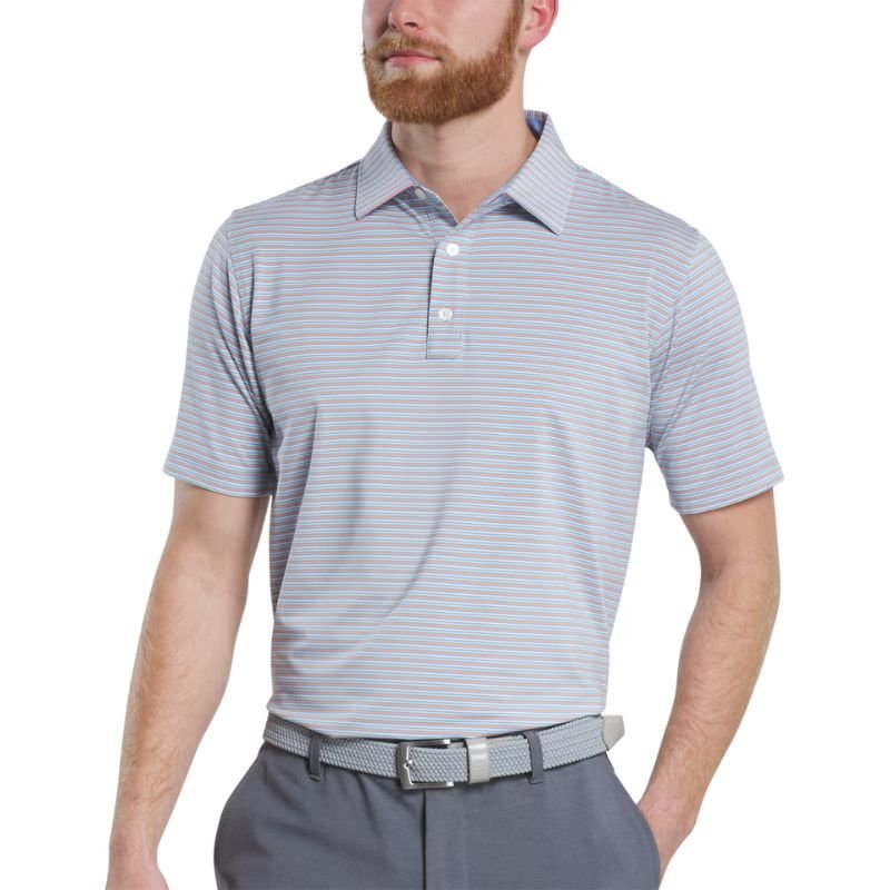 FootJoy Balance Stripe Lisle Polo - Previous Season Style Blue Jay White Pistachio Orange