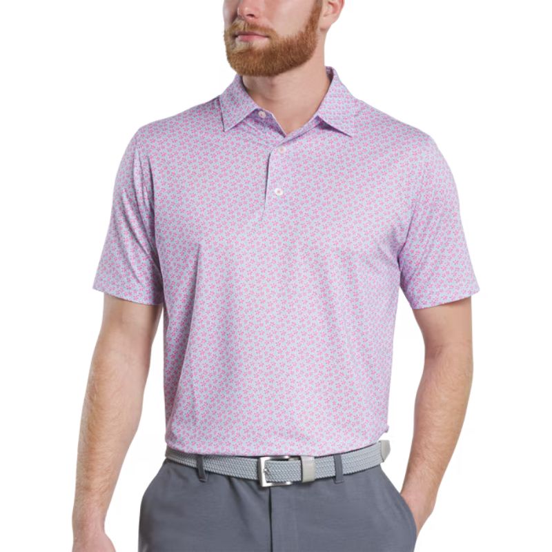 FootJoy Floral Sketch Lisle Polo - Previous Season Style Pink Lemonade Skyway