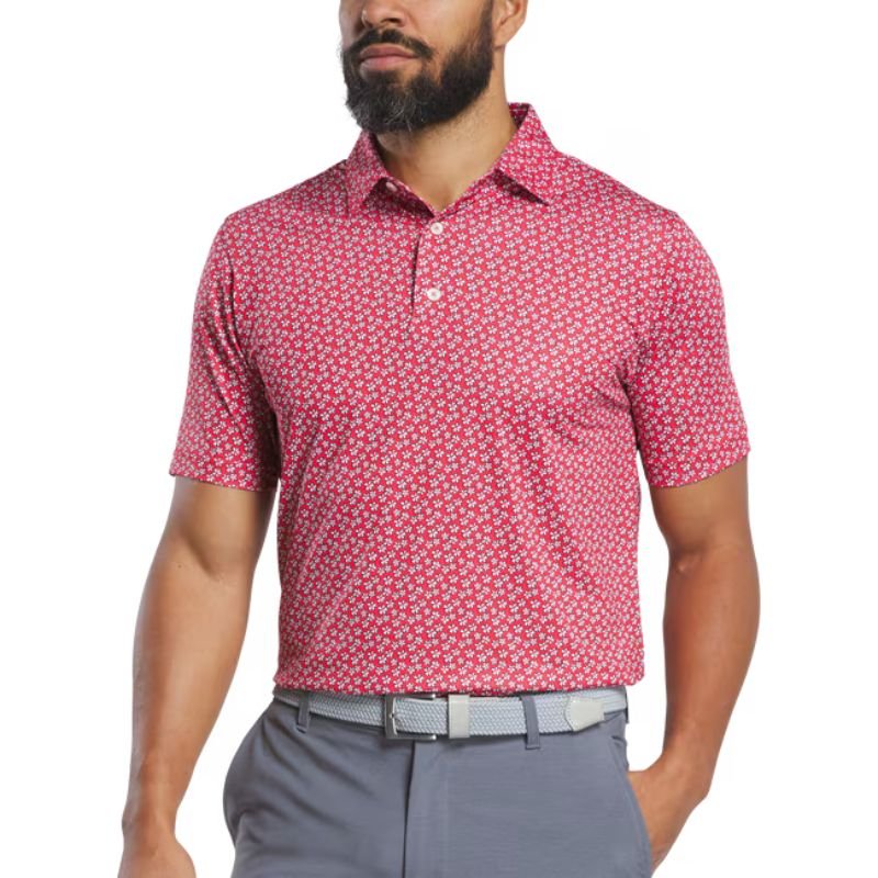 FootJoy Floral Sketch Lisle Polo - Previous Season Style White Hibiscus