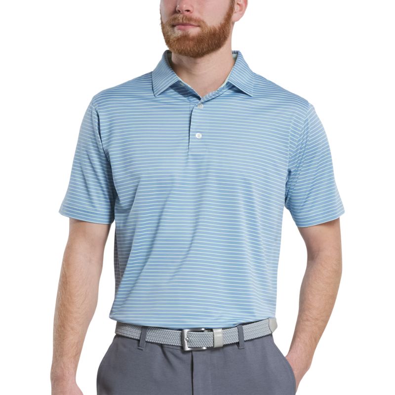FootJoy Hickory Stripe Pique Polo - Previous Season Style Blue Jay Pistachio