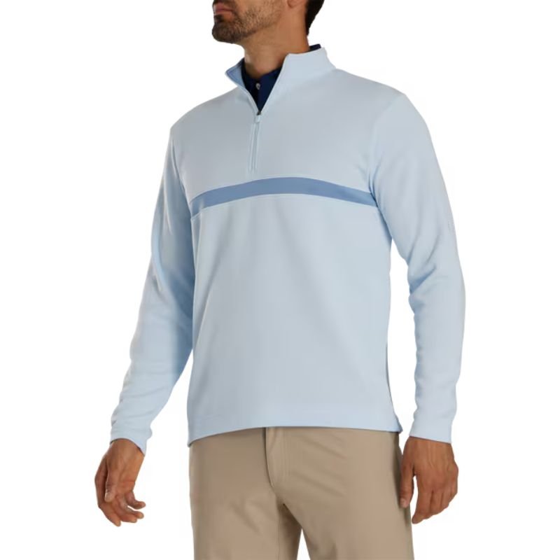 FootJoy Inset Stripe Mid-Layer Flat Back Rib 1/4 Zip Mist Storm