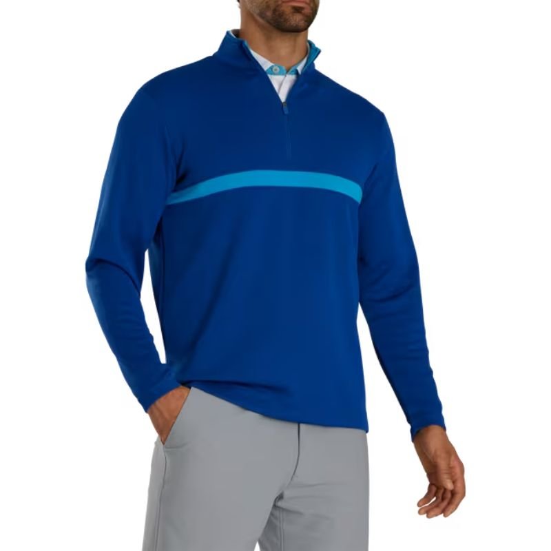 FootJoy Inset Stripe Mid-Layer Flat Back Rib 1/4 Zip Deep Blue Ocean