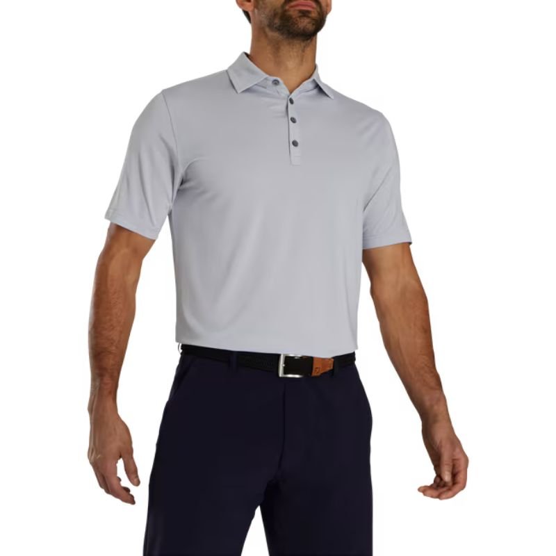 FootJoy Micro Feeder Stripe Lisle Self Collar Polo - Previous Season Style Heather Grey White