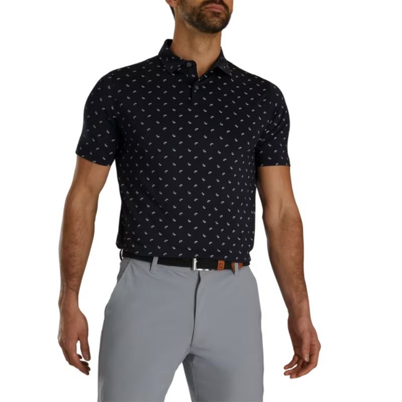 FootJoy Paisley Print Lisle Self Collar Polo - Previous Season Style Black Charcoal