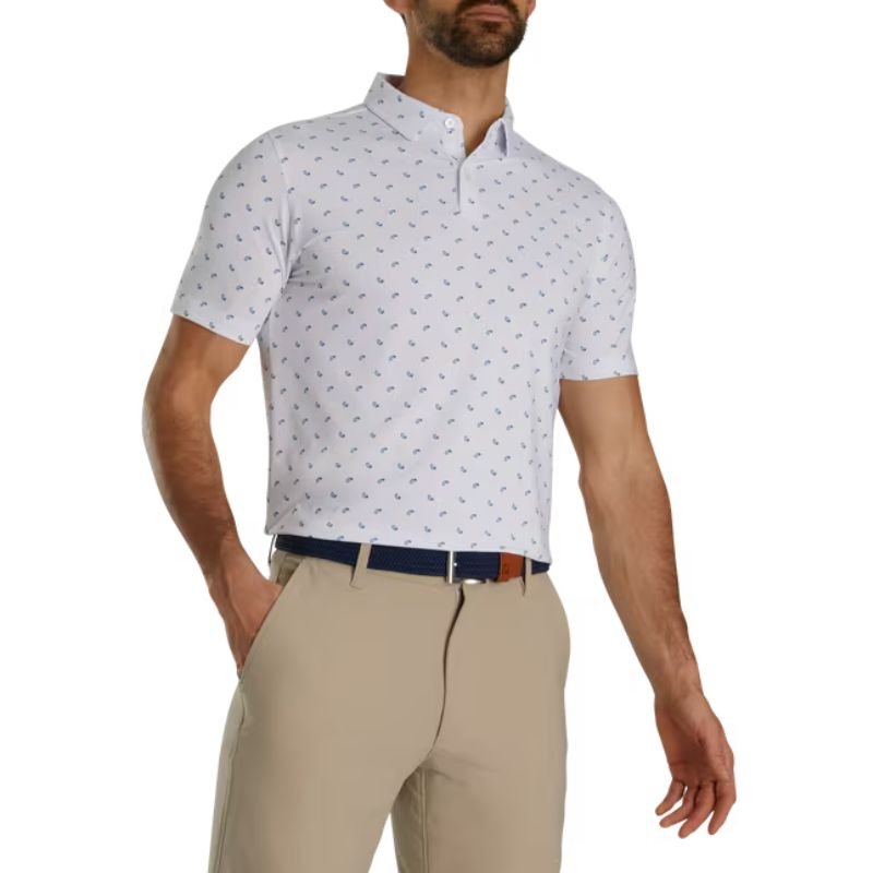 FootJoy Paisley Print Lisle Self Collar Polo - Previous Season Style White Sky