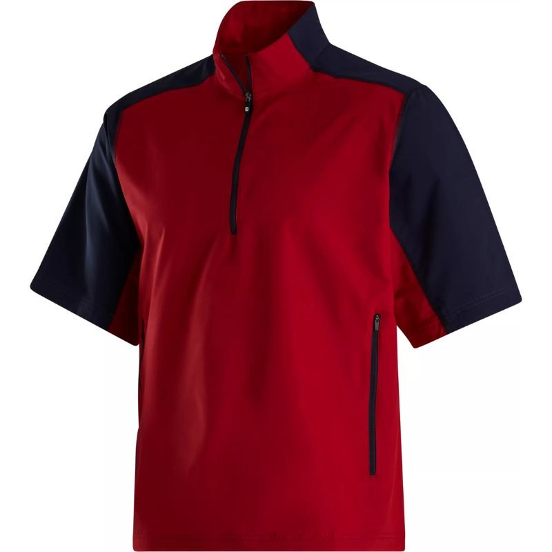 FootJoy Short Sleeve Sport Windshirt - Previous Season Style Crimson/Navy