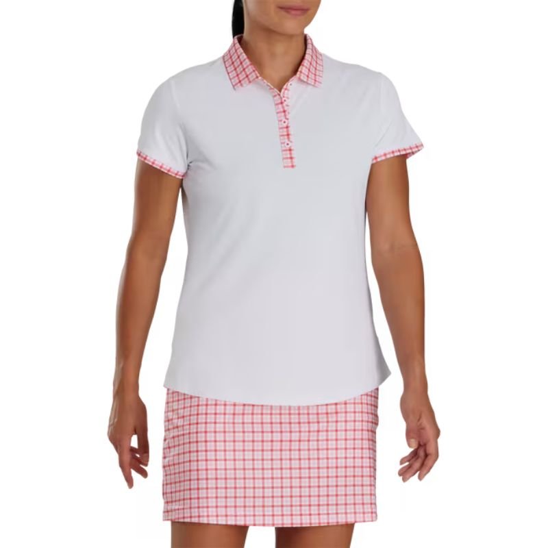 FootJoy Women's Short Sleeve Gingham Trim Polo White