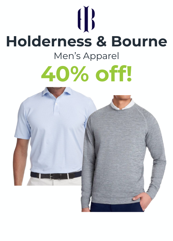 two male models wearing holderness and bourne golf clothes