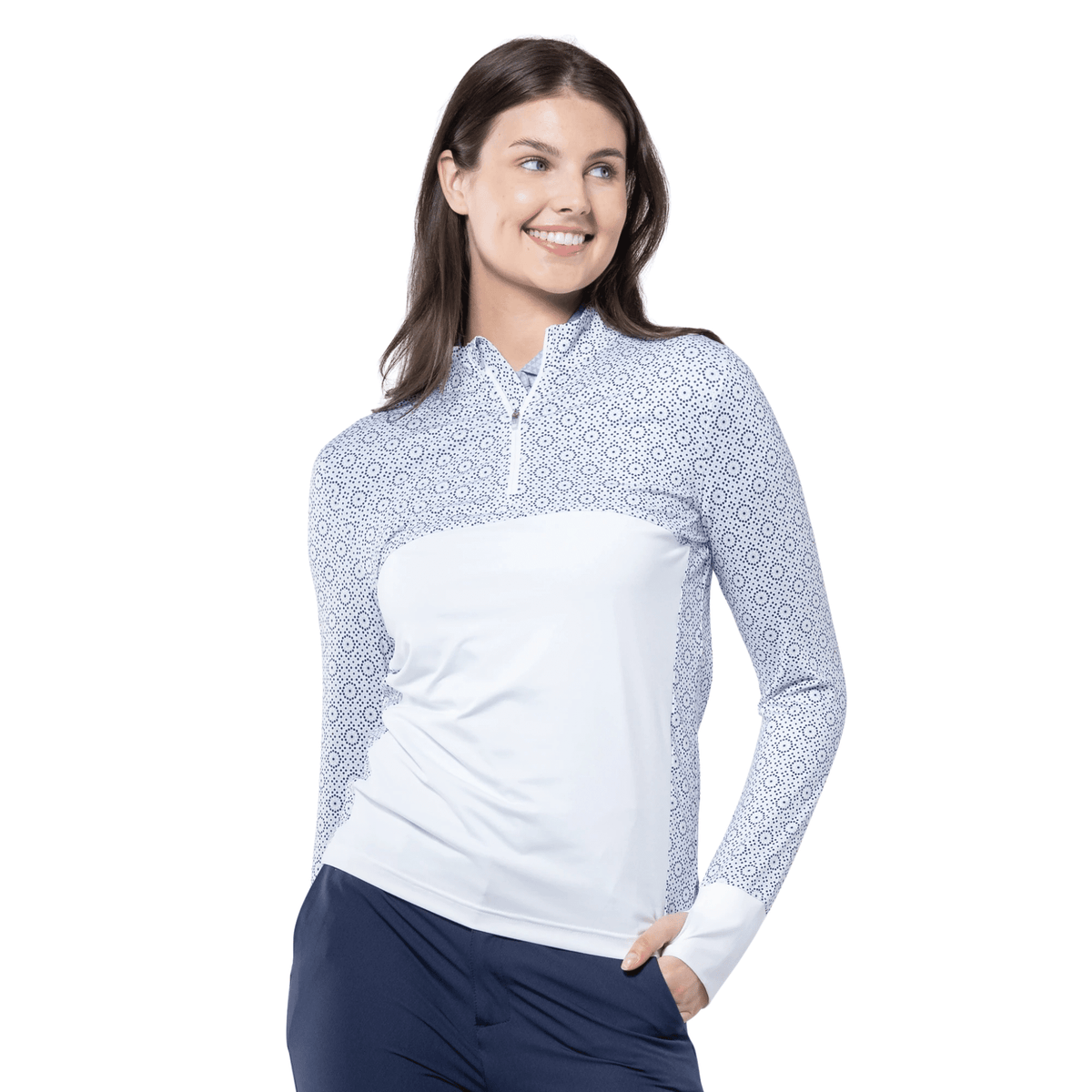 Levelwear Women's Mosaic Midlayer Sweater Navy Cool Grey White