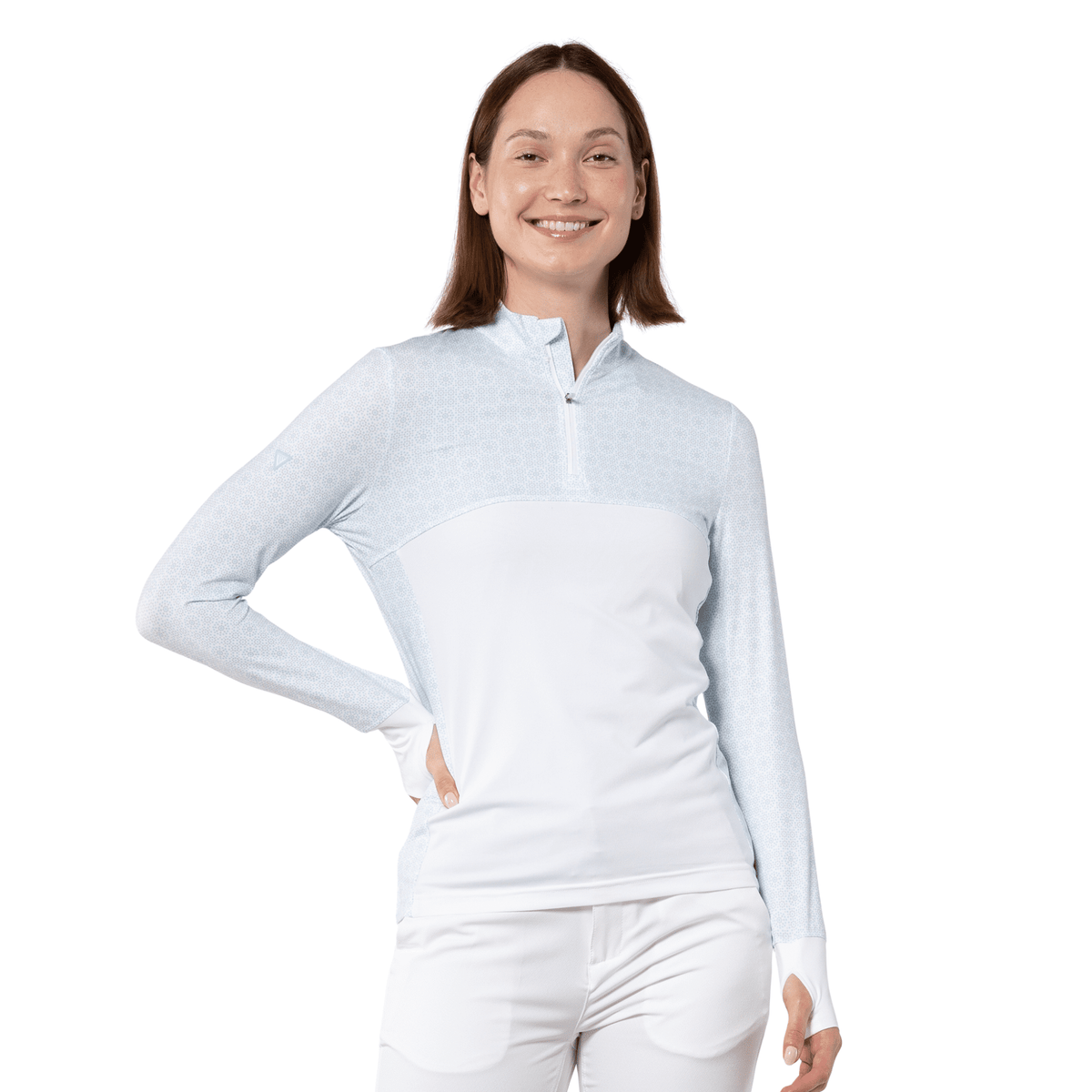 Levelwear Women's Mosaic Midlayer Sweater Mute Blue Cool Grey White