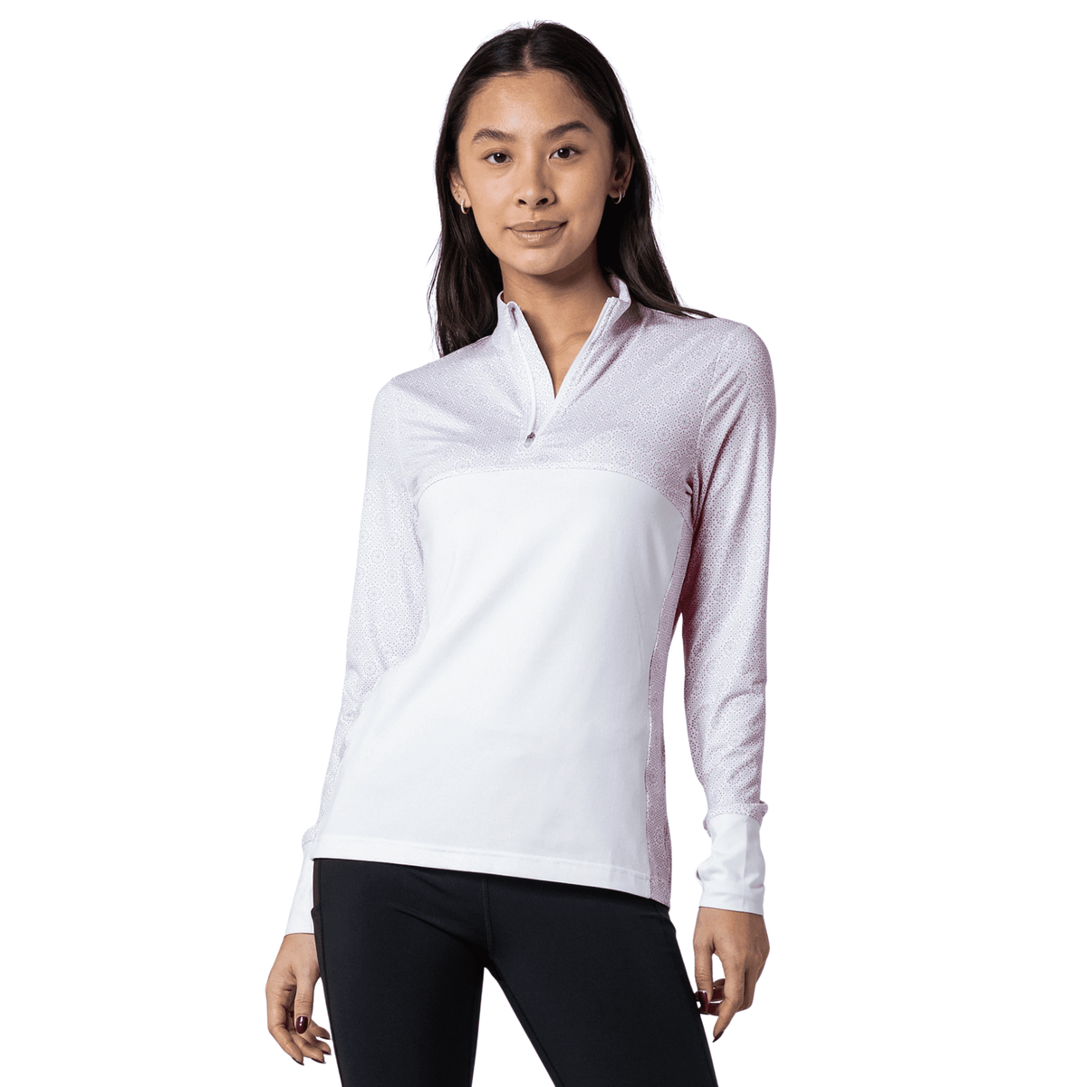 Levelwear Women's Mosaic Midlayer Sweater Deep Pink Cool Grey White