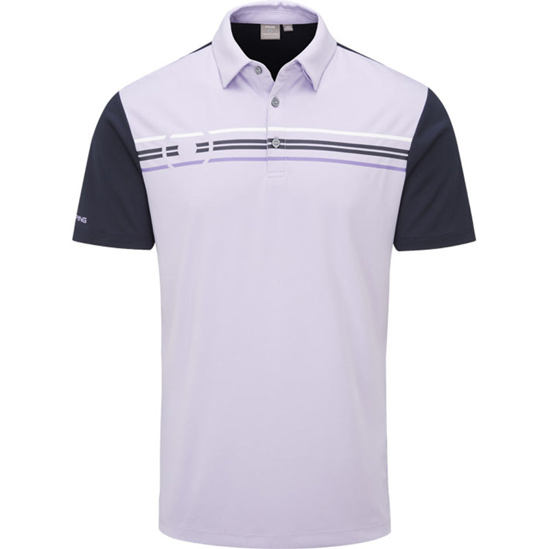 PING Morten Polo Men&#39;s Shirt Ping Cool Lilac/Navy SMALL 