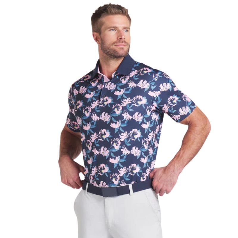 PUMA AP Spring Florals Golf Polo Deep Navy Pale Pink