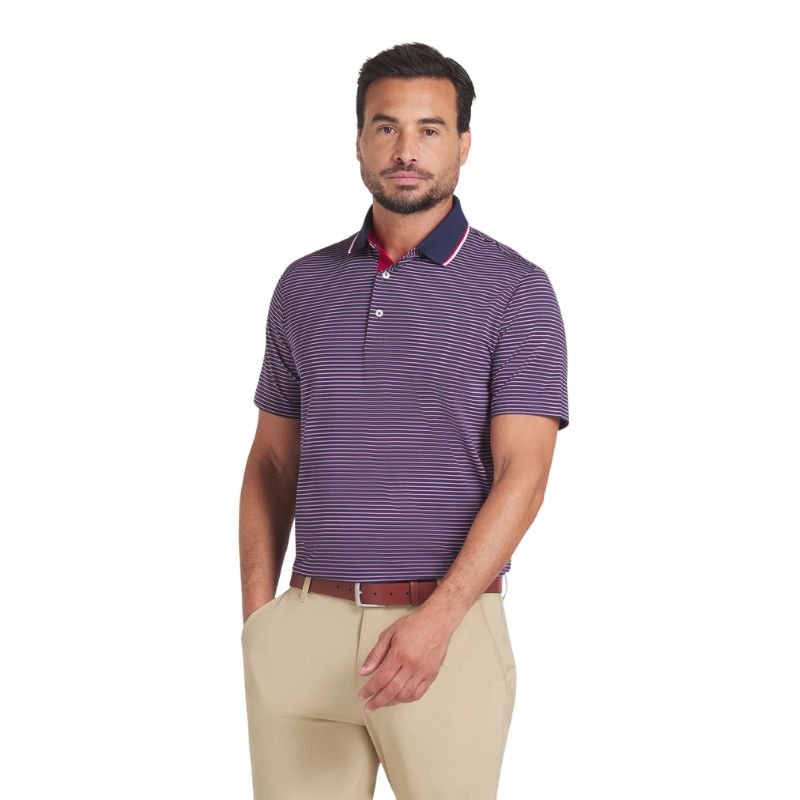 PUMA MATTR Elevated Stripe Golf Polo Deep Navy Dark Crimson