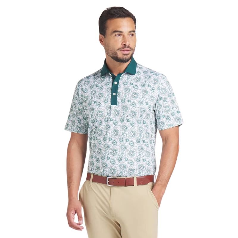 PUMA Pique Flowers Field Golf Polo Dark Myrtle White Glow