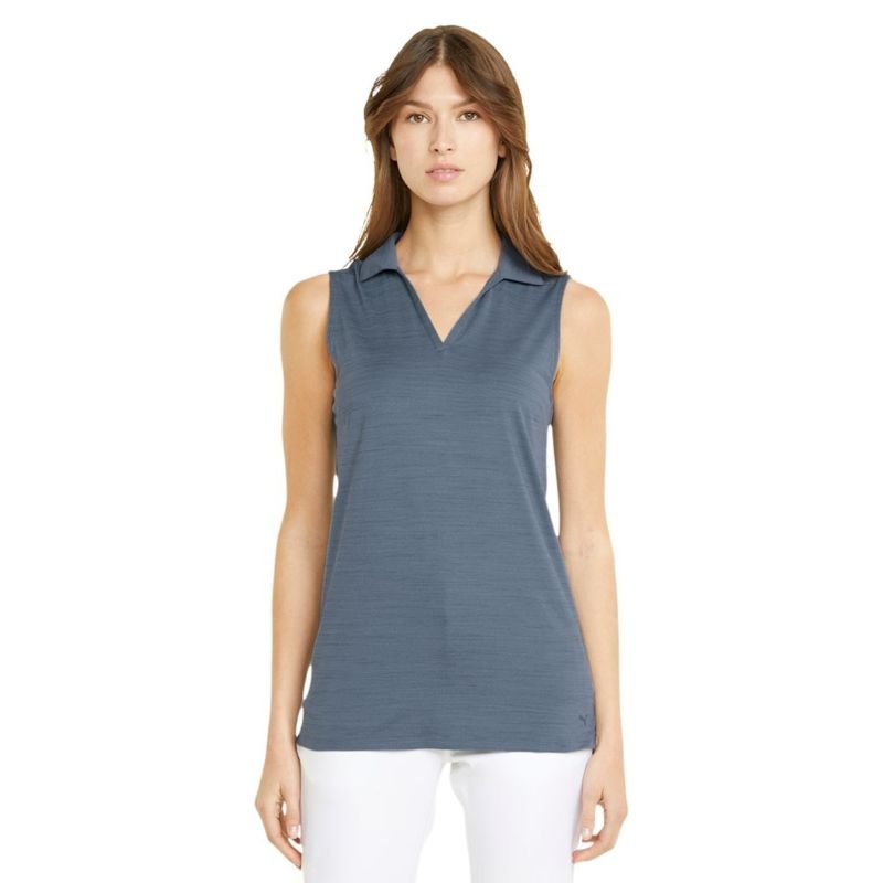 PUMA Women's Cloudspun Coast Sleeveless Golf Polo Evening Sky Heather