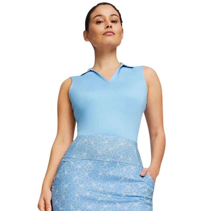 PUMA Women's Cloudspun Coast Sleeveless Golf Polo Day Dream Heather