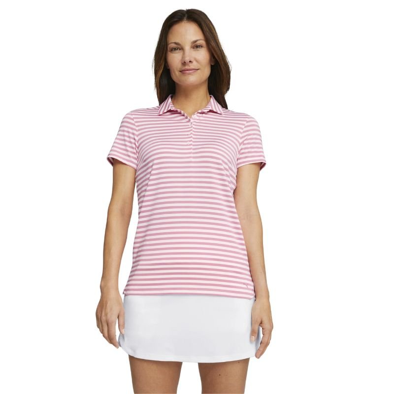 PUMA Women's MATTR Somer Stripe Golf Polo Strawberry Burst