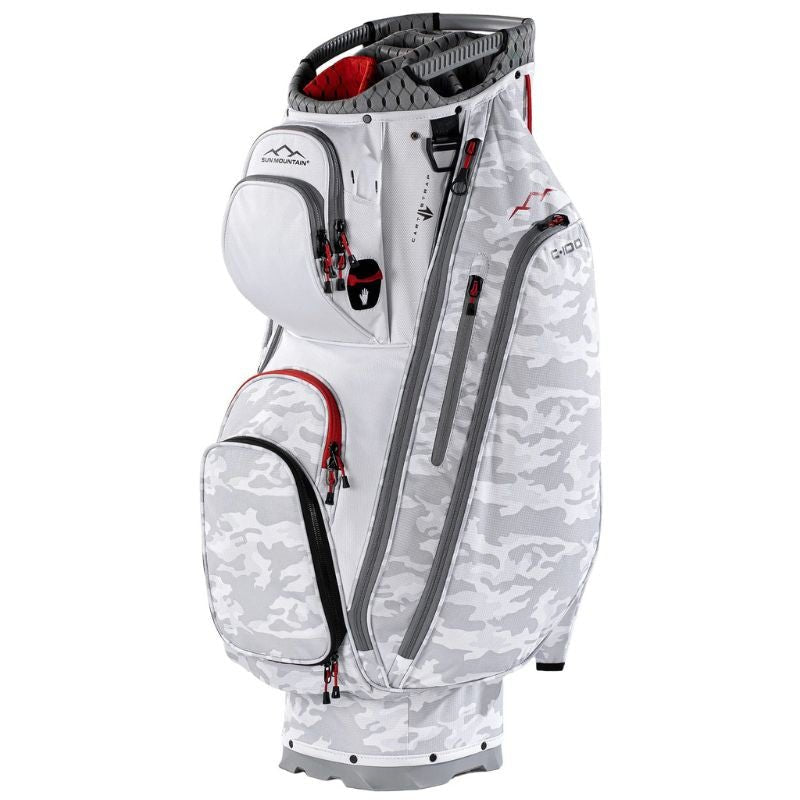 Sun Mountain 2026 C-100 Cart Bag Snow Camo Cadet Red