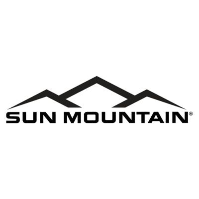 Sun Mountain logo with three stylized mountains on a white background