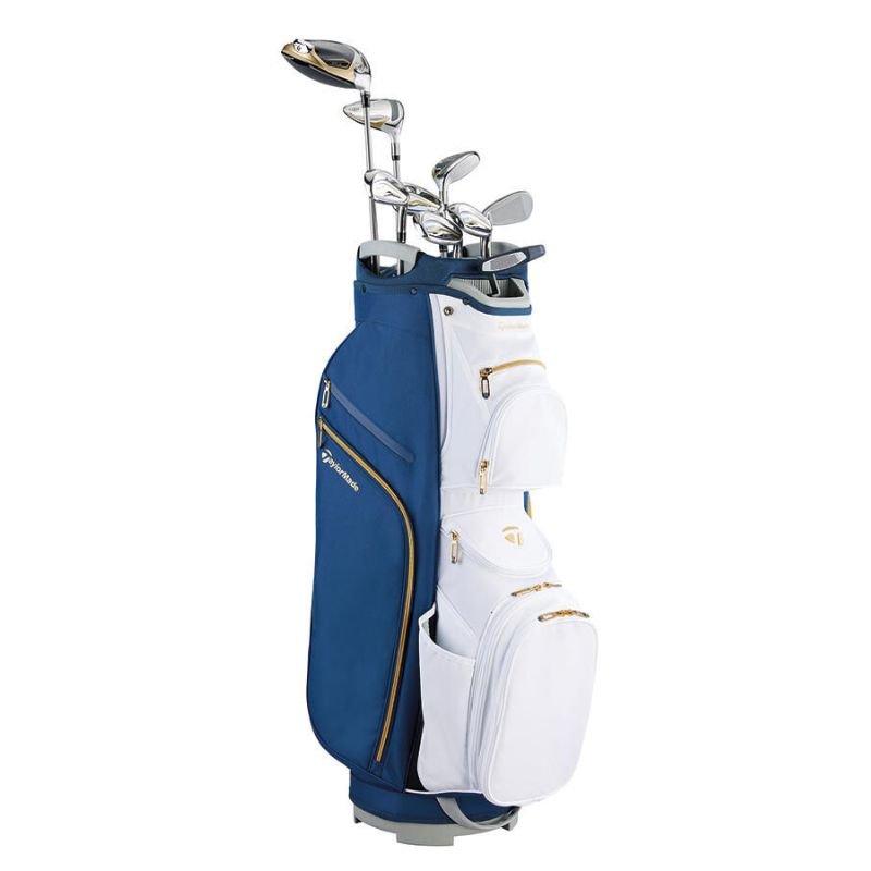 TaylorMade Women's Kalea Gold Premium 10pc Package Set - Cart Bag Blue White Ladies